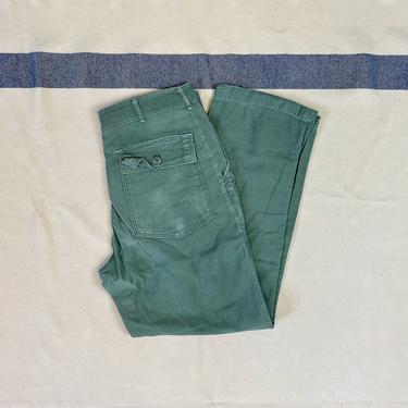 Size 32x30 1/2 Vintage 1960s US Army OG-107 Green Cotton Baker Fatigue Pants 