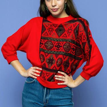 Vintage Navajo Southwestern Sweater one of a kind 80s Medium Red and Black 1980s 1970s 