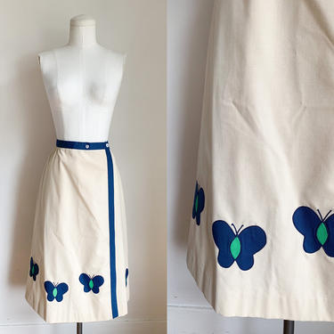 Vintage 1980s Deadstock Butterfly Applique Wrap Skirt / 28&amp;quot; waist 