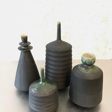 SHIPS NOW- 4 large stoneware vases glazed in Slate Matte with emerald flashing by Sara Paloma Pottery 