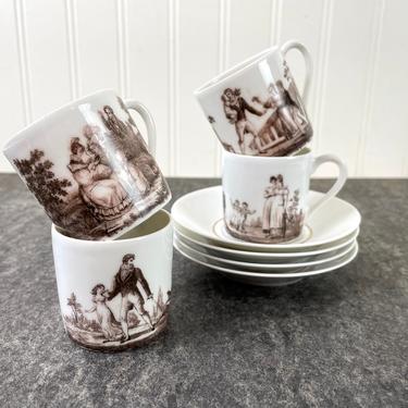 Demitasse cups & saucers - Le Bêche - vintage Porcelaine D’Auteuil France 