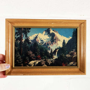 Vintage Snow Capped Mountain Lithograph Print Painting Art Painted Mountain Landscape 
