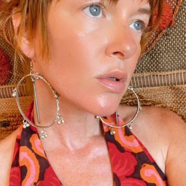 Large Silver Hoops Bohemian Gypsy Earrings Rustic Jewelry 