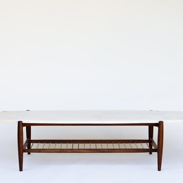 Marble Surfboard Coffee table with in Solid Walnut Base