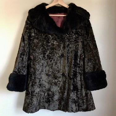 60s Medium Dark Brown and Black Faux Fur Coat Union Made 
