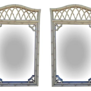 Pair of Large Faux Bamboo Fretwork Mirrors 