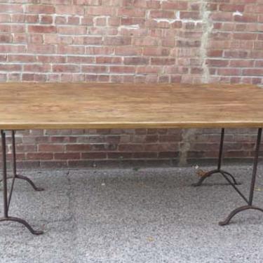 Reclaimed Oak Top Table with Antique Iron Sawhorse Legs at the Boston Design Center