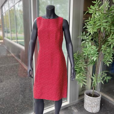 ANN TAYLOR Vintage 1990s 100% Silk Red Micro Polka Dot Sleeveless Sheath Dress - Size 8 