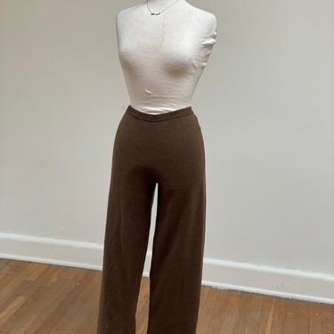 Vintage 1980s 1990s 90s Knit Sweater Easy Pants Wide Leg Chocolate Brown Lounge Wear Pull On Cozy Sweats Eileen Fisher 