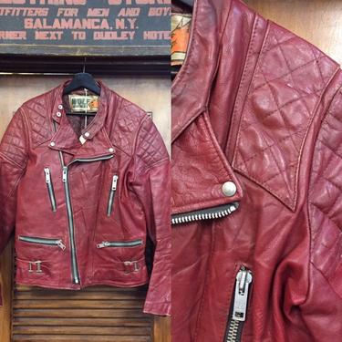 Vintage 1960’s “Wolf Leathers” Cafe Racer Leather Jacket, Padded Jacket, Motorcycle Jacket, 60’s Style, Vintage Clothing 