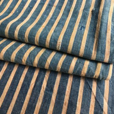 French Cotton Fabric Remnant, Striped Indigo Cotton, Sewing Upholstery Projects 