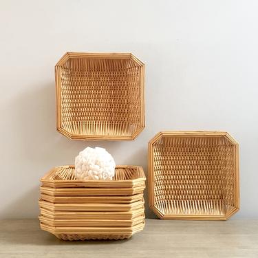 Vintage Wall Basket Set of 3 Square Woven Straw Grass Stalks Boho Wall Art Decor (9 Baskets Available) 