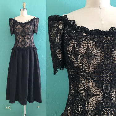 vintage 60's black lace cocktail dress 