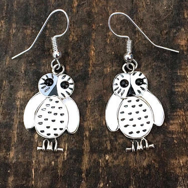 SNOWY OWL Earrings | Regina Kallestewa RK Zuni Birds Silver with Mother of Pearl and Jet Inlay | Native American Jewelry, Southwestern, Boho 