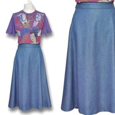 Vintage Faux Blue Jean Wrap Midi Skirt Size M 