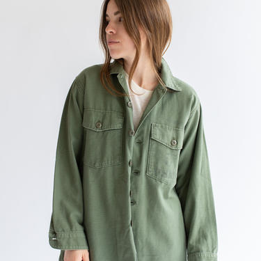 Vintage Olive Green Shirt Army Jacket | Sage Cotton Button Up | USMC 