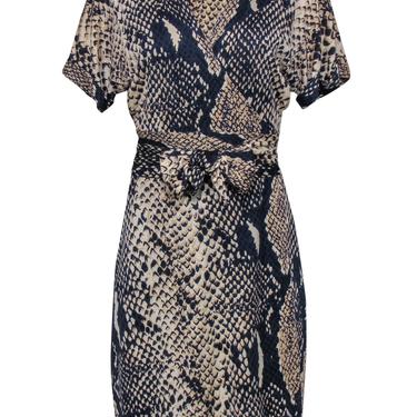 Diane von Furstenberg- Beige & Navy Snakeskin Print Silk Wrap Dress Sz 12