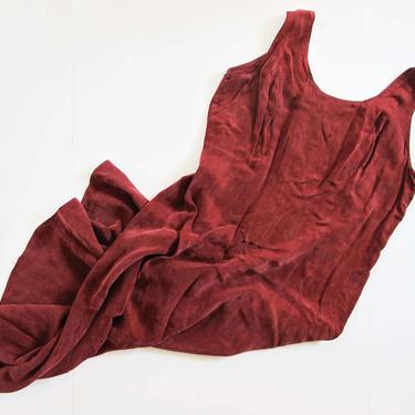 Vintage 90s Burgundy Red Maxi Dress M L - Silk Feel Rayon Dress - Sleeveless Long Dress - Long 1990s Grunge Dress 