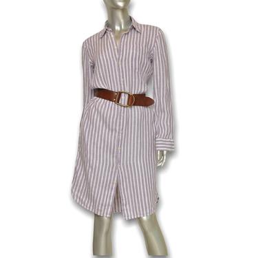 Vintage Lauren Ralph Lauren Linen Shirt Dress Lavender and White Stripped Preppy Casual Button Front size small 