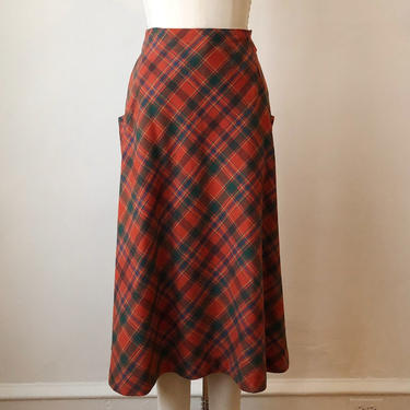 Red/Orange and Green Plaid Skirt - 1970s 