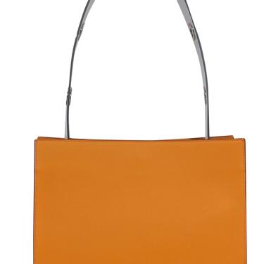 Danse Lente - Mustard Yellow Leather Structured Tote w/ White Shoulder Strap
