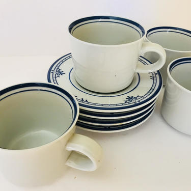 Vintage (8) PC Mikasa &quot;Newport &quot; Cera Stone Coffee Cups and Saucers- Discontinued Pattern 