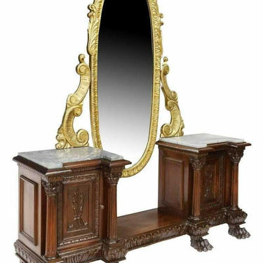 Antique Vanity, Dressing Table, Mirror, Renaissance Revival, Walnut, Early 1900s