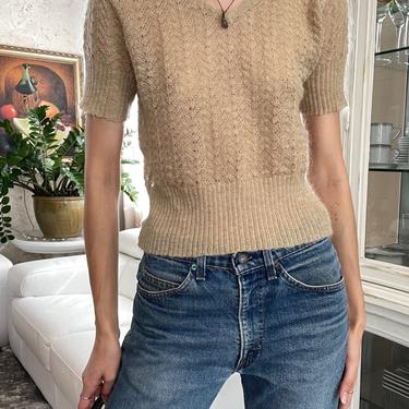 90s Beige Sweater / See Through Sweater Top / Knit Sweater / V Neck / Open Knit Slouchy Sweater 