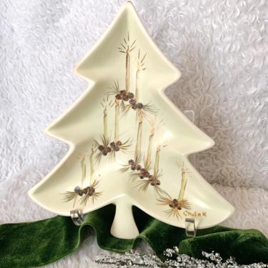 Vintage Holiday Candy Dish, Pine Cones Design, Christmas Tree Dish, Santa's Treats, Ceramic Decor, Trinket Dish 
