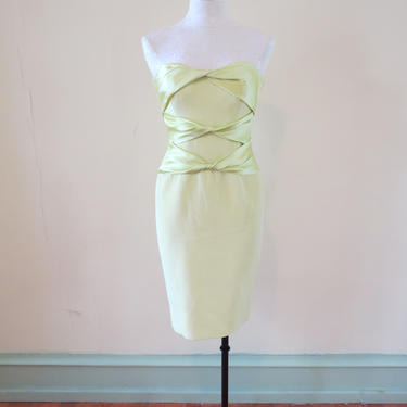 DAVID MEISTER Chartreuse Green Silk Cocktail Dress 