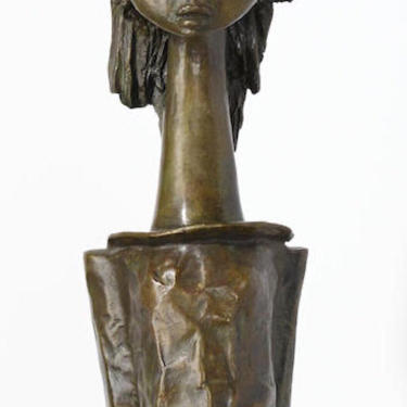 Rare Angel Botello Brutalist Bronze Vintage Sculpture Tall Girl Titled Diana 1983 Signed Puerto Rico 