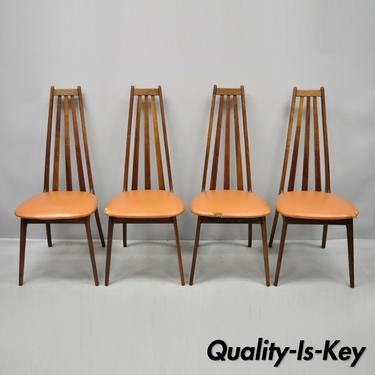 4 Tall Back Vintage Danish Modern Teak Wood Dining Chairs After Adrian Pearsall