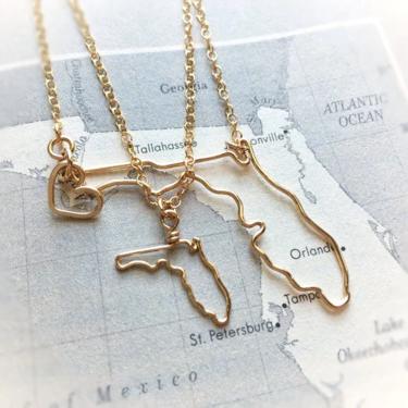 Florida Necklace - Florida State Necklace - Florida Outline Necklace - State Necklace - Florida State - Personalized - Bridesmaid Gift 