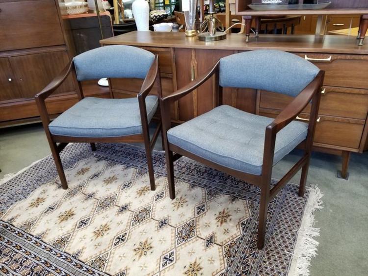 Pair of Mid-Century Modern walnut armchairs