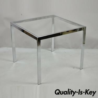 Mid Century Modern Polished Chrome Glass Top Square Occasional Side End Table