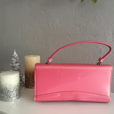She'd Never Be The Same - Vintage 1950s Rose Pink Patent Leather Long Handbag 