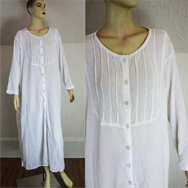 Vintage 100% cotton gauze 2X nightgown, kaftan, or muumuu white full length long sleeve beach cover up large XXL plus size sheer sun dress 