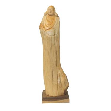 Chinese Cypress Wood Carved Irregular Shape Happy Buddha Statue ws1016E 