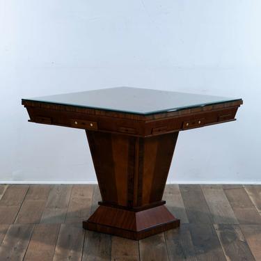 Art Deco Marquetry Game Table W Glass Top