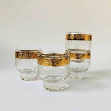 Mid Century Gold Rimmed Whiskey Glasses  / Set of 4 