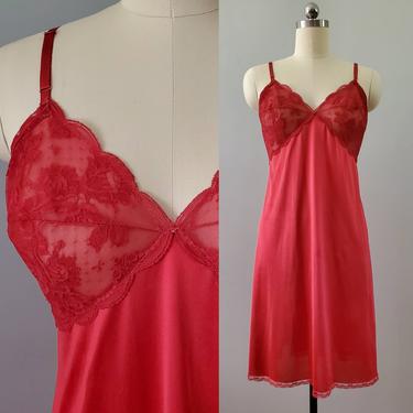 1970's Slip - Hand Dyed Red - 70s Lingerie 70's Women's Vintage Size Large 