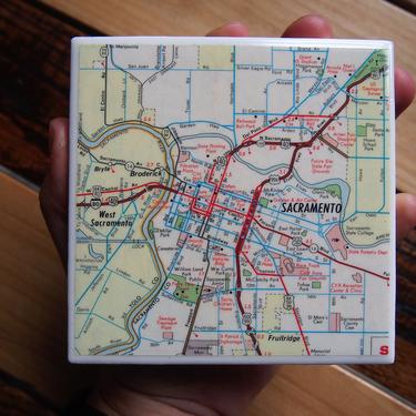 1965 Sacramento California Map Coaster. Sacramento Map. Vintage California Décor. State Capitol. City Map Coasters. Housewarming Gift. 