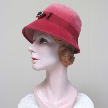 Vintage 1950s Ombre Rose Wool Felt Velour Bucket Hat 
