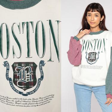 90s Boston Sweatshirt Color Block Sweatshirt Ringer Shirt Travel Slouchy Massachusetts Sweatshirt 80s Sweater Vintage Large L 