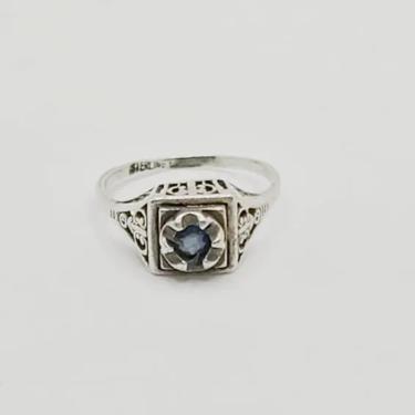 Antique Sterling Silver Women's Ring with Faceted Blue Stone 