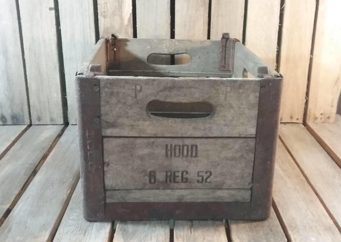 Hood Milk Crate Wood And Metal, Old Wooden Milk Crates
