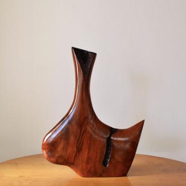 Monumental Vintage Hand Carved Sculptural Bud Vase | Mid Century Handmade Wood Art 