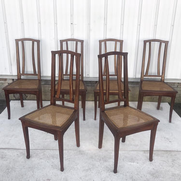 Mid-Century Modern Dining Chairs With Cane Seats- Set of Six 