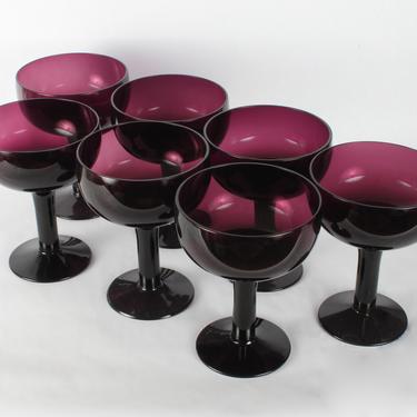 Vintage Maroon Margarita Glassware, Maroon Glassware, Vintage Glassware, Margarita Glassware, Heavy Glassware, Hand Blown,Burgundy, Set of 7 
