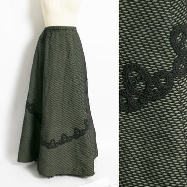 Antique Edwardian Skirt Green Victorian Bustle Small 